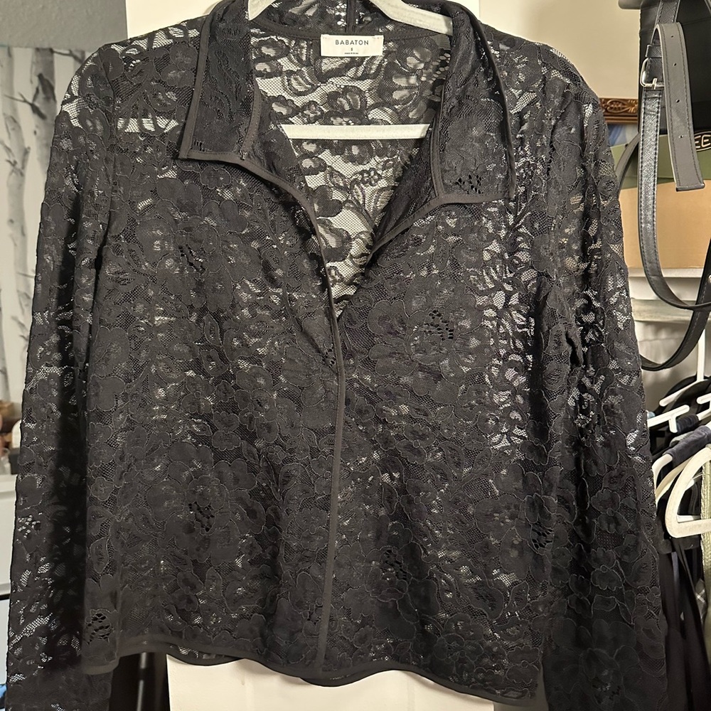 Babaton Black Lace Hopkins Blouse Sheer Long Sleeve Top Black Size Small